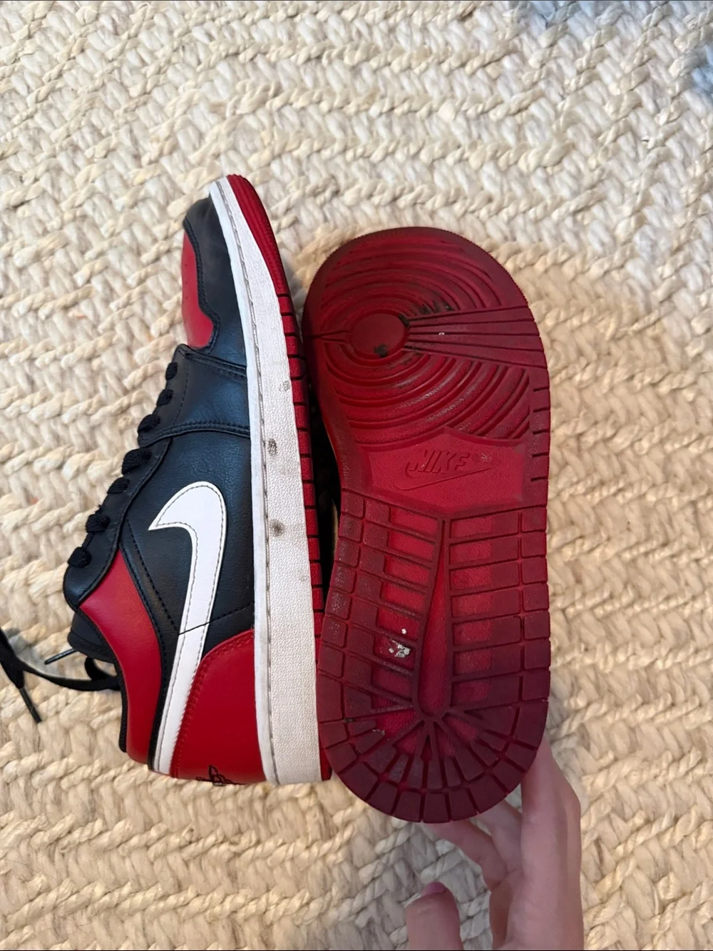 Jordan Low-Top Sneakers in Black, Red & White